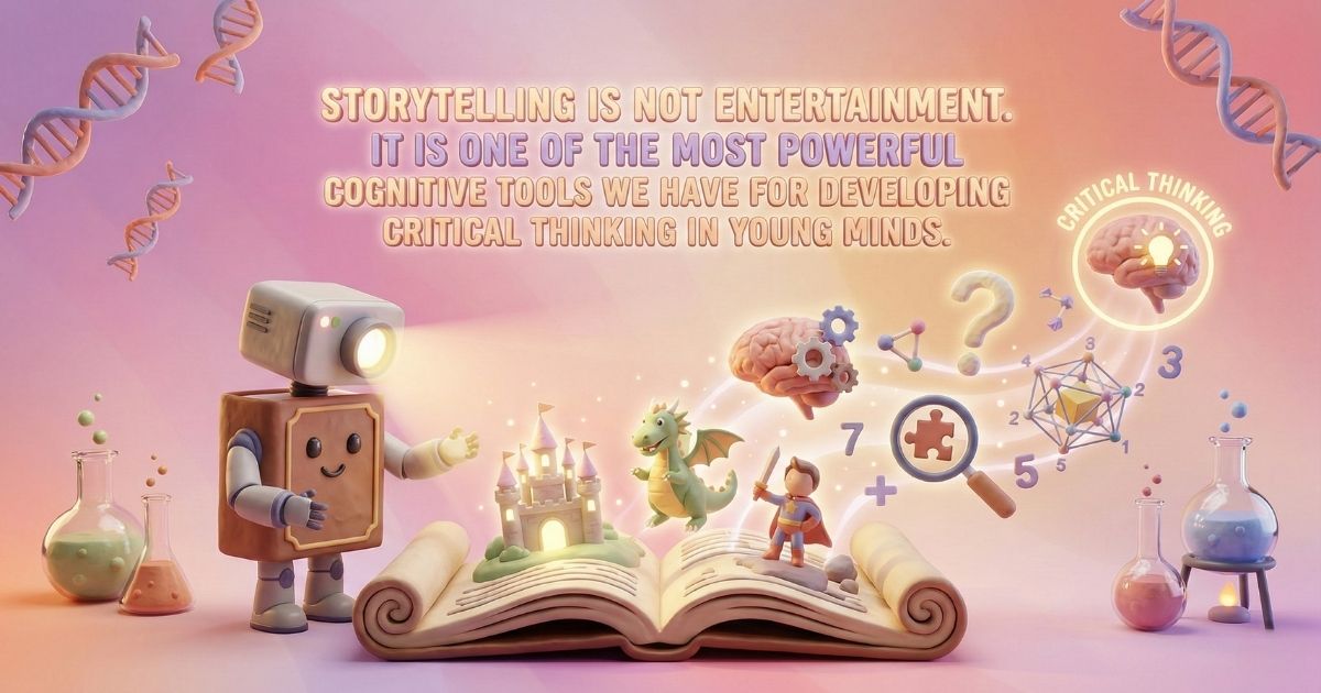 Parent reading a bedtime story to a child - how storytelling builds critical thinking and cognitive development in kids